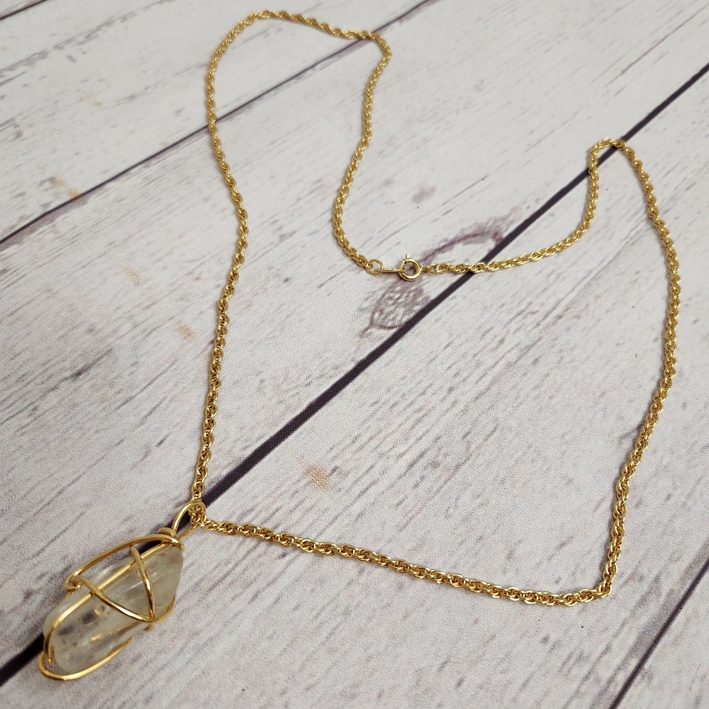 Gold-Tone Wrapped Clear Crystal Pendant Necklace